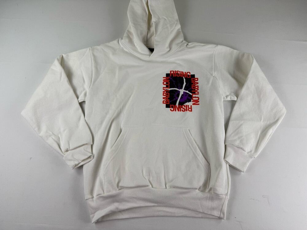 Babylon Mens M White Rising Graphic Pullover Hoodie 100% Cotton